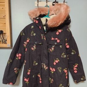 Floral Kate Spade Winter Jacket / Coat with Faux Fur Hood
